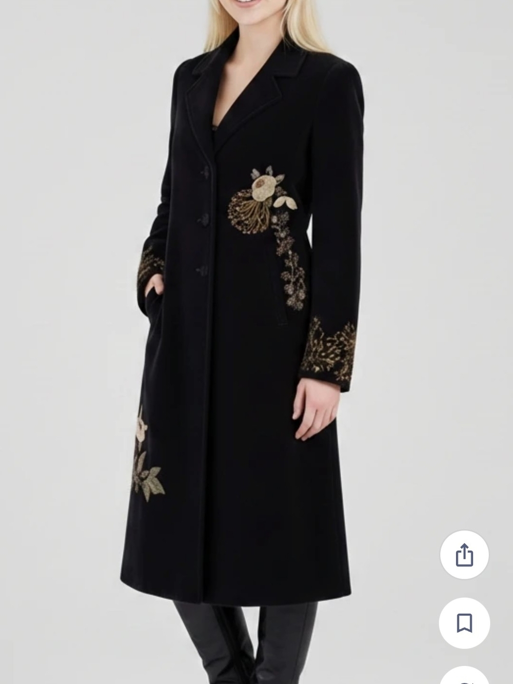 NWT Vintage CAbi Antoinette Velvet Floral Embroidered Longline coat Black Whimsy